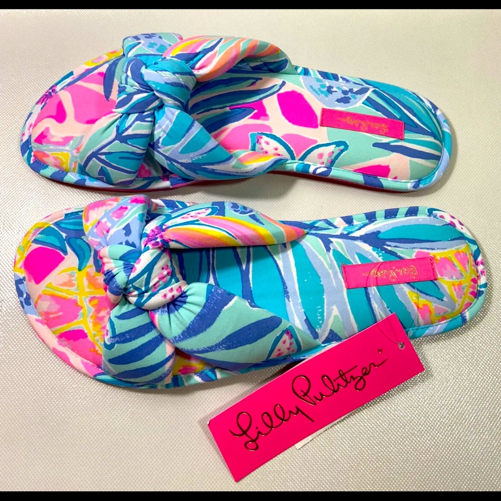 LIlly Pulitzer GWP Pool Slippers  Rainforest Retreat  Sea Glass AQ Size L/XL